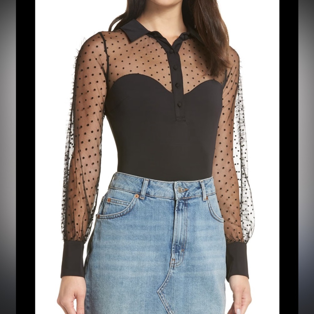 CBR Black Sheer Polka Dot Top
